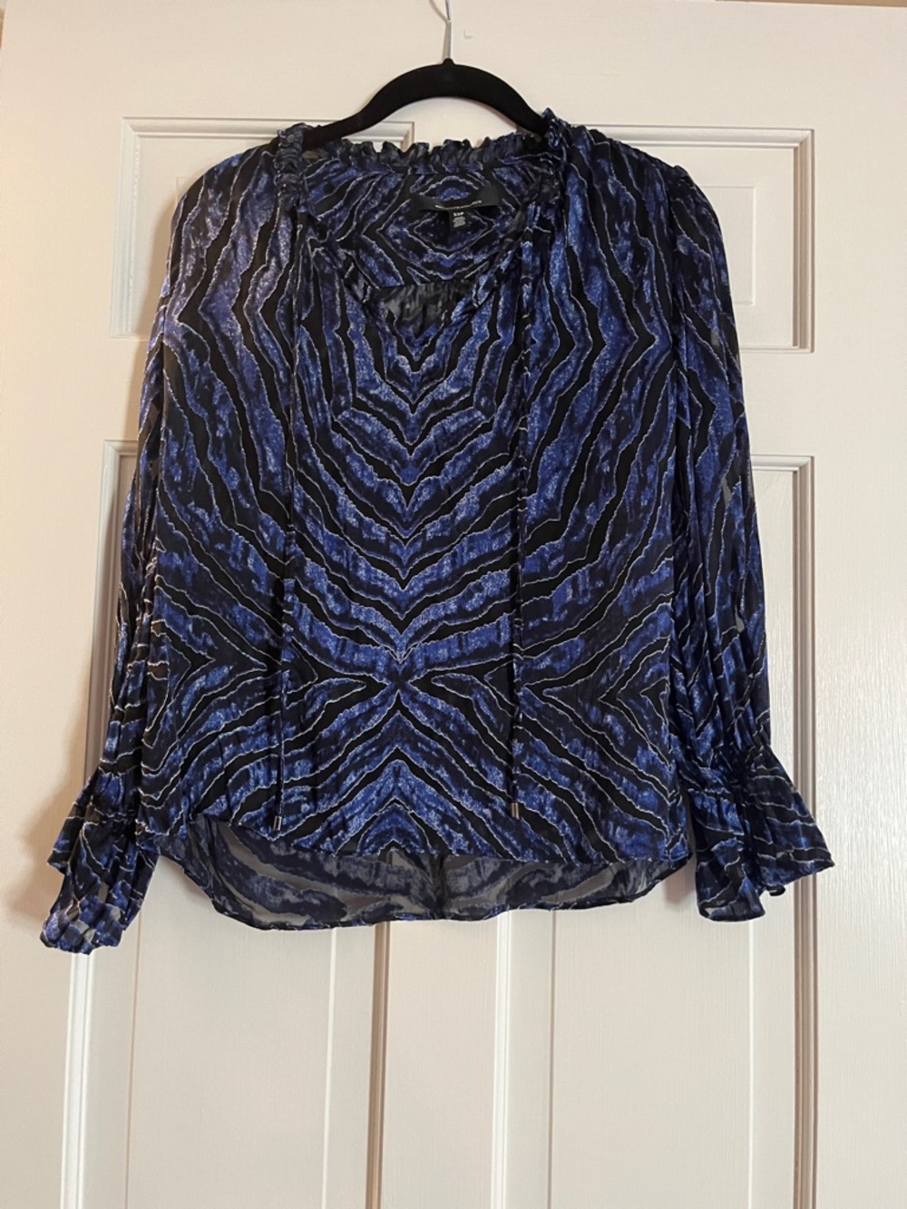 Blue Patterned Long-Sleeve Women's Blouse